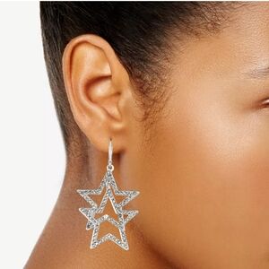Nine West Silver Tone & Simulated Crystal Double Star Drop Earrings